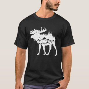 Deer with mountains and river adventurous camping T-Shirt