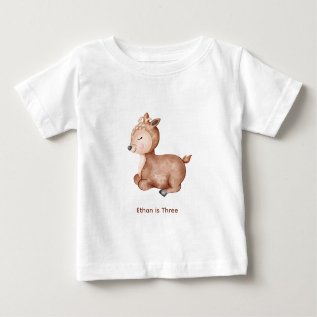 Deer with name and age baby T-Shirt (Front)