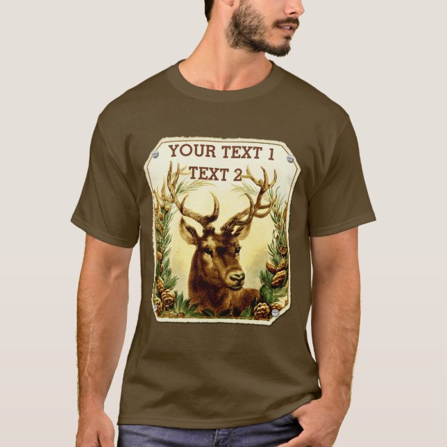 Deer with Pine Cones Rustic Personalised T-Shirt (Front)