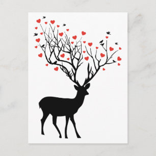 Deer with red hearts postcard