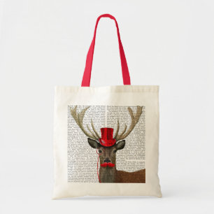 Deer with Red Top Hat and Moustache Tote Bag