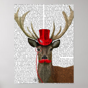 Deer with Red Top Hat and Mustache Poster