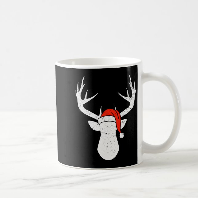 Deer With Santa Hat Christmas Pajama Hunting Gift  Coffee Mug (Right)
