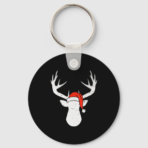 Deer With Santa Hat Christmas Pajama Hunting Gift  Key Ring