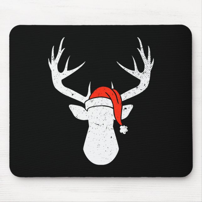 Deer With Santa Hat Christmas Pajama Hunting Gift  Mouse Pad (Front)