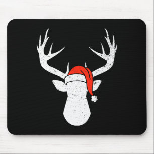 Deer With Santa Hat Christmas Pajama Hunting Gift  Mouse Pad