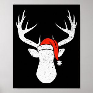Deer With Santa Hat Christmas Pajama Hunting Gift Poster