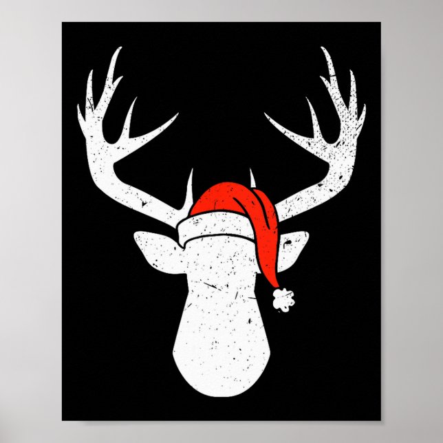Deer With Santa Hat Christmas Pajama Hunting Gift  Poster (Front)