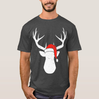 Deer With Santa Hat Christmas Pajama Hunting Hunte T-Shirt