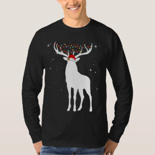Deer With Santa Hat Lights Christmas Pajama Huntin T-Shirt