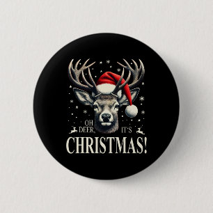 Deer With Santa Hat Oh Deer It's Christmas 6 Cm Round Badge
