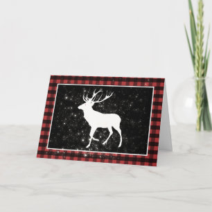 Deer with Snow on a Buffalo Check Christmas Card