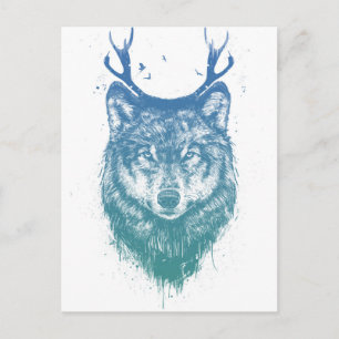Deer wolf postcard