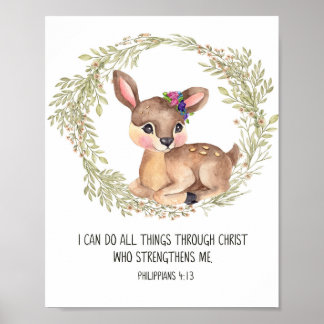 Deer Woodland Animal Wall Art, Scripture Nursery P Poster