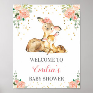 Deer Woodland Baby Girl Shower Sprinkle Welcome Poster