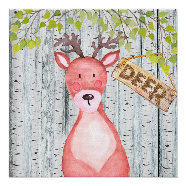 Deer- Woodland Friends - Watercolor illustration Poster (Front)