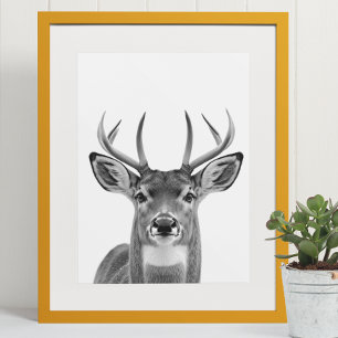 Deer Woodland Modern Portrait black white Poster