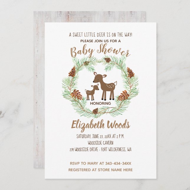 Deer Woodland Pine Forest Baby Shower Invitation (Front/Back)