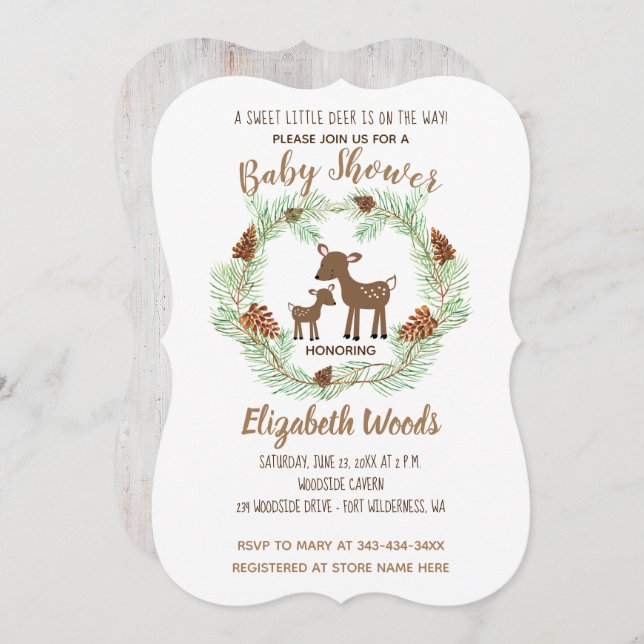 Deer Woodland Pine Forest Baby Shower Invitation (Front/Back)