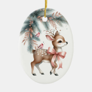 Deer Woodland Vintage Style Christmas Personalised Ceramic Ornament