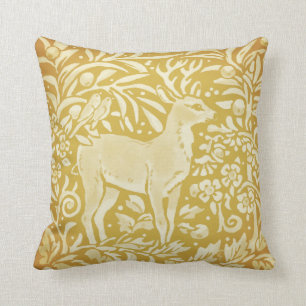 Deer Yellow Gold Woodland Bird Nature Throw Pillow