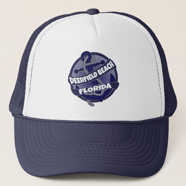 Deerfield Beach Florida anchor swirl trucker hat (Front)