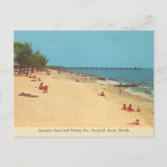 Deerfield Beach, Florida vintage beach scene Postcard (Front)