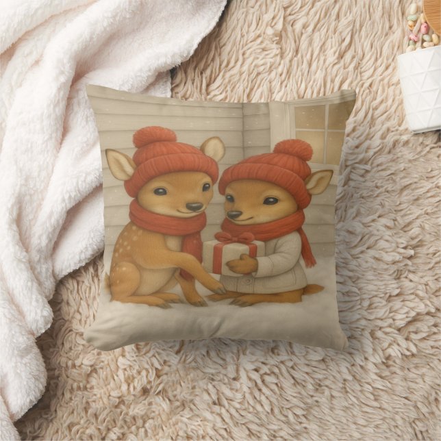Deerly Cozy Holiday Throw Pillow (Blanket)