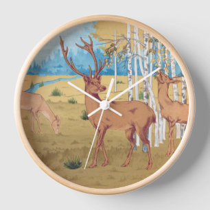 Deers in Forest Vintage Animal Clock