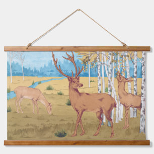 Deers in Forest Vintage Animal Hanging Tapestry