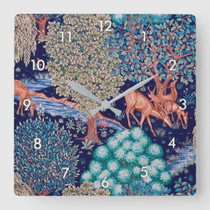 Deers in The Forest, William Morris Square Wall Clock