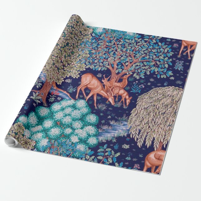 Deers in The Forest, William Morris Wrapping Paper (Unrolled)