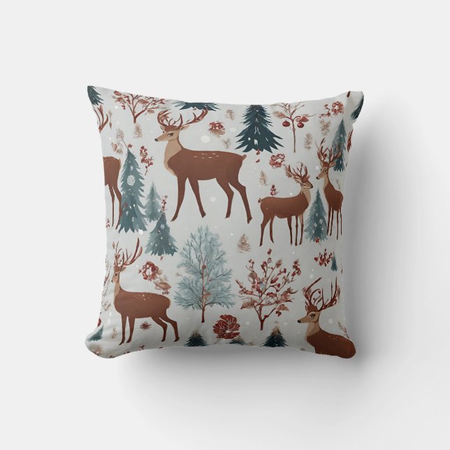 Deers in Winter Wonderland Cushion (Front)