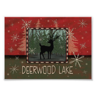 Deerwood Lake Inspirivity  Rustic Trees Deer Photo Print