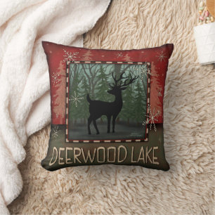 Deerwood Lake Rustic Deer Pine Inspirivity Pillow