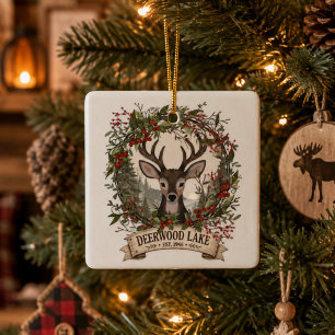 Deerwood Lake Rustic Woodland Christmas Deer Ceramic Ornament