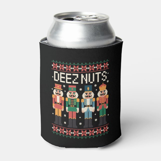 Deez Nuts Funny Christmas Nutcracker Xmas Holiday Can Cooler (Can Front)