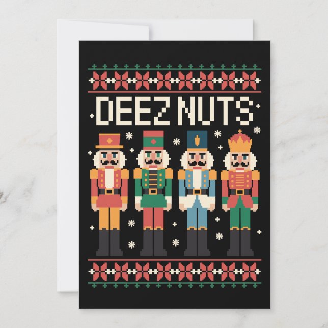 Deez Nuts Funny Christmas Nutcracker Xmas Holiday Card (Front)