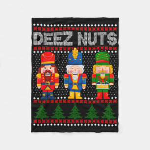 Deez Nuts Nutcracker Fun Ugly Christmas Fleece Blanket