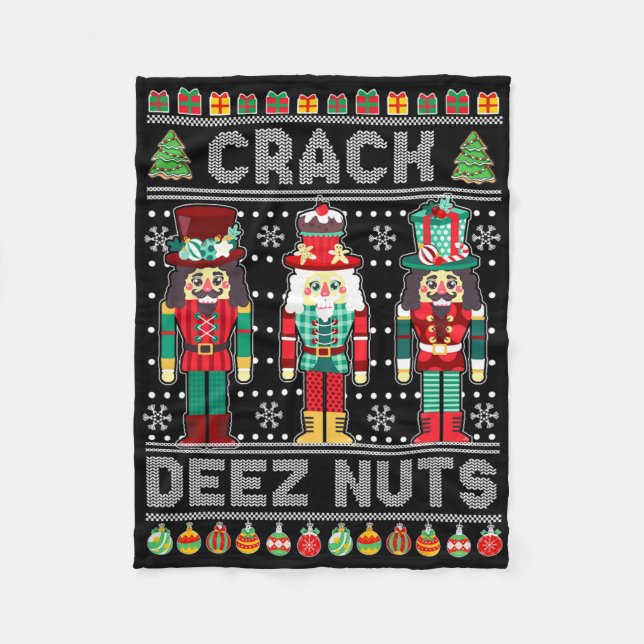 Deez Nuts Nutcracker Fun Ugly Christmas Xmas  Fleece Blanket (Front)