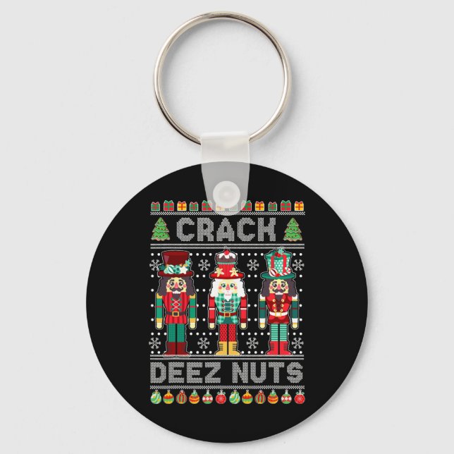 Deez Nuts Nutcracker  Fun Ugly Christmas  Xmas  Key Ring (Front)