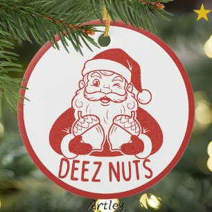 Deez Nuts Retro Style Naughty Santa Christmas Ceramic Ornament