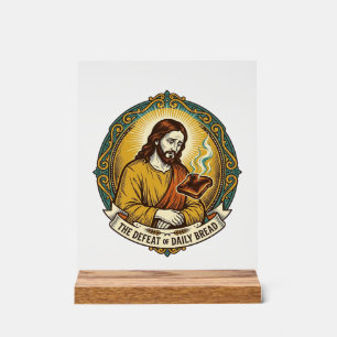 Defeated Jesus Smoking Burnt Toast Breakfast Kitch Acrylic Sign