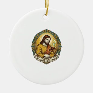 Defeated Jesus Smoking Burnt Toast Breakfast Kitch Ceramic Ornament