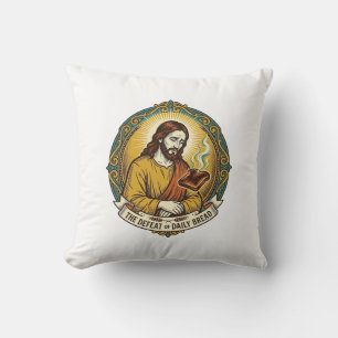 Defeated Jesus Smoking Burnt Toast Breakfast Kitch Cushion