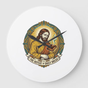 Defeated Jesus Smoking Burnt Toast Breakfast Kitch Large Clock