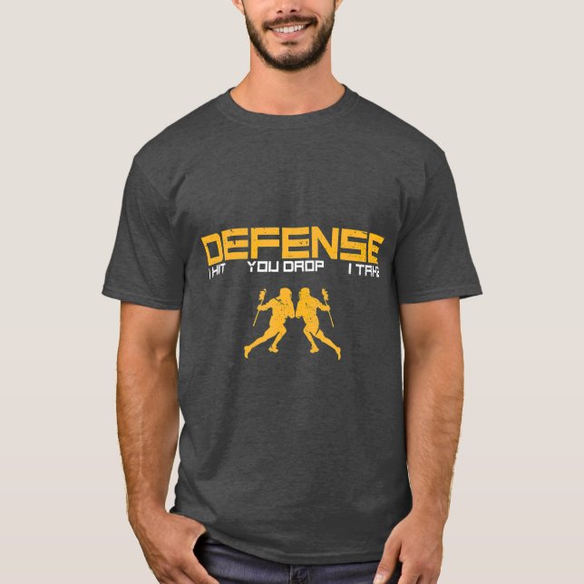 Defence Defender Stick Lacrosse Player Sports T-Shirt (Front)