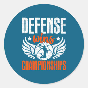 Defence wins championships basketball passion classic round sticker