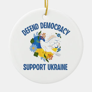 Defend Democracy Support Ukraine American Ceramic Ornament