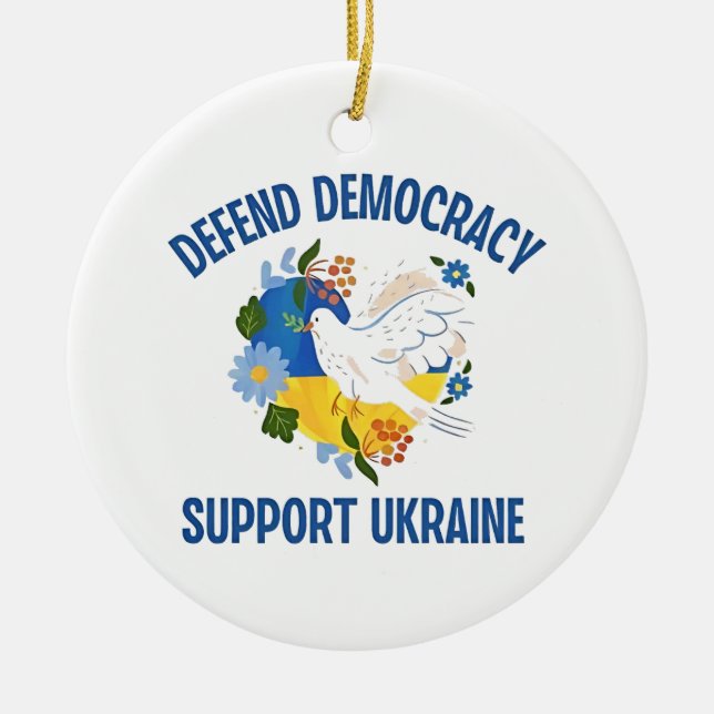Defend Democracy Support Ukraine American Ceramic Ornament (Front)